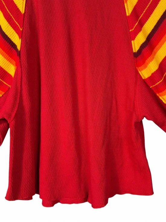 FREE PEOPLE WE THE FREE Top Siz XS Red Rainbow Dreams Pullover Oversized Thermal - Picture 6 of 9
